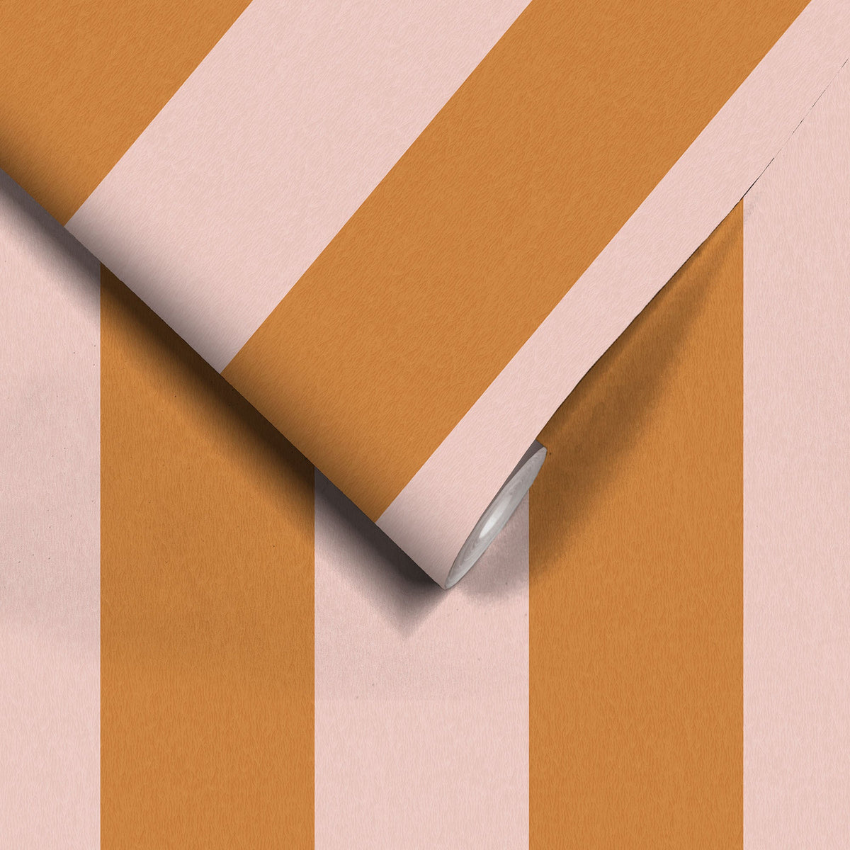 Awning Stripe Pink Cloud/Gorse wallpaper by Woodchip & Magnolia