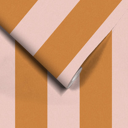 Awning Stripe Pink Cloud/Gorse wallpaper by Woodchip & Magnolia