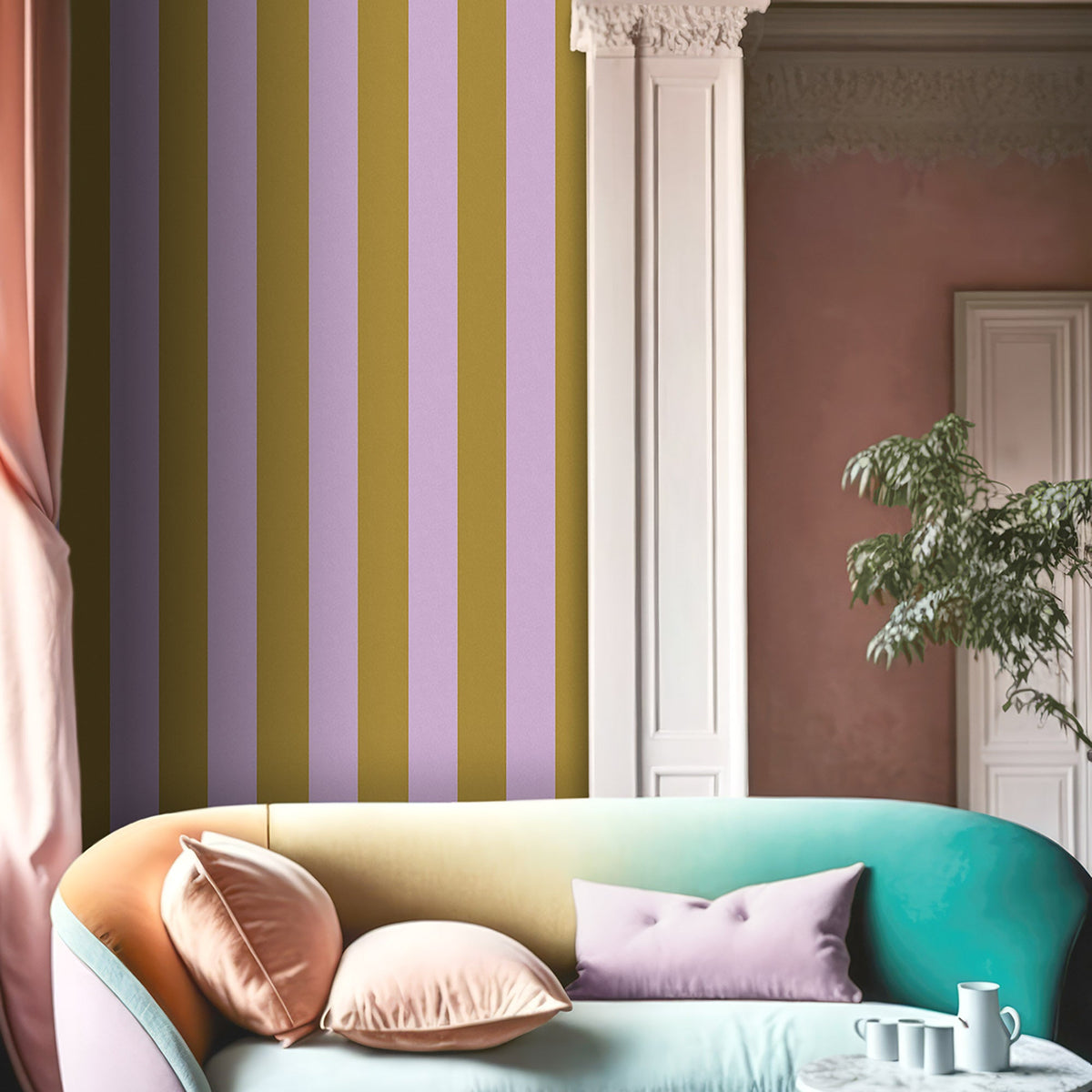 Awning Stripe Pistachio wallpaper by Woodchip & Magnolia