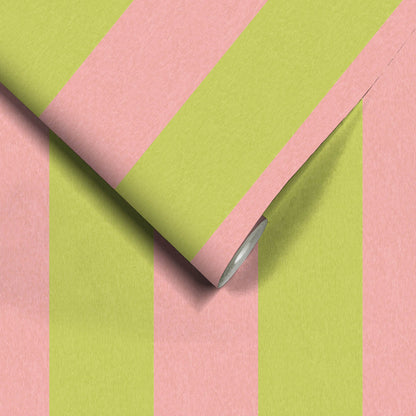 Awning Stripe Lime Rose wallpaper by Woodchip & Magnolia