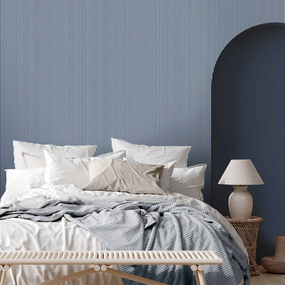 Matchstick Stripe Navy/White Wallpaper
