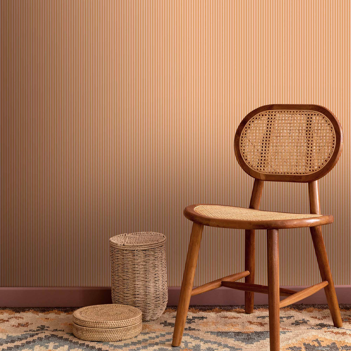 Matchstick Stripe Pink Cloud/Gorse Wallpaper