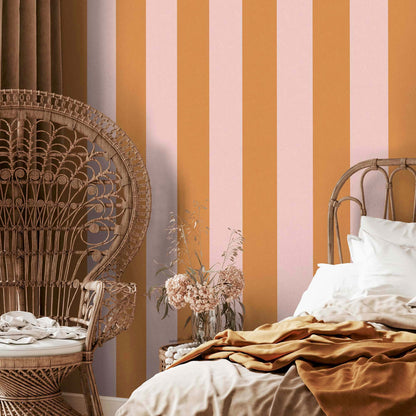 Awning Stripe Pink Cloud/Gorse wallpaper by Woodchip & Magnolia