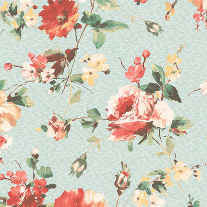 Lancashire Rose Duck Egg Linen Fabric