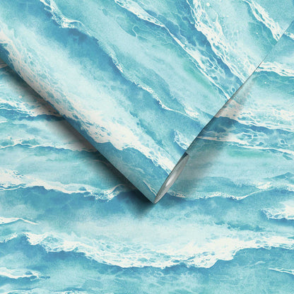 Ebb & Flow Sea Wave Aqua Wallpaper