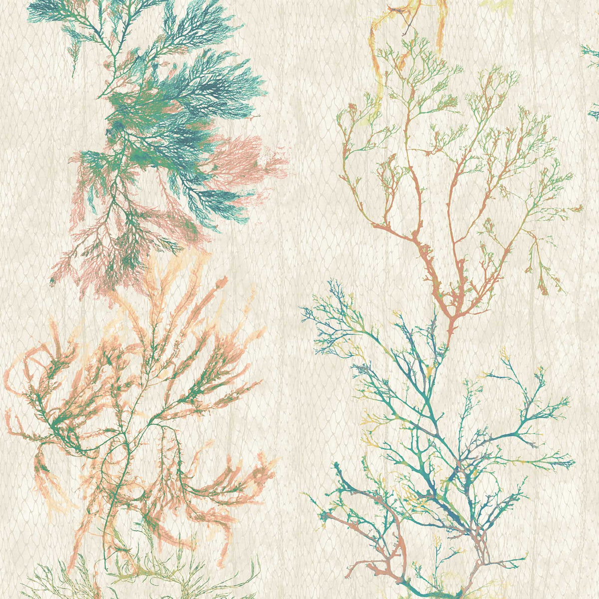 Seagrass Seaweed Stripe in Coral and Kelp Green Wallpaper