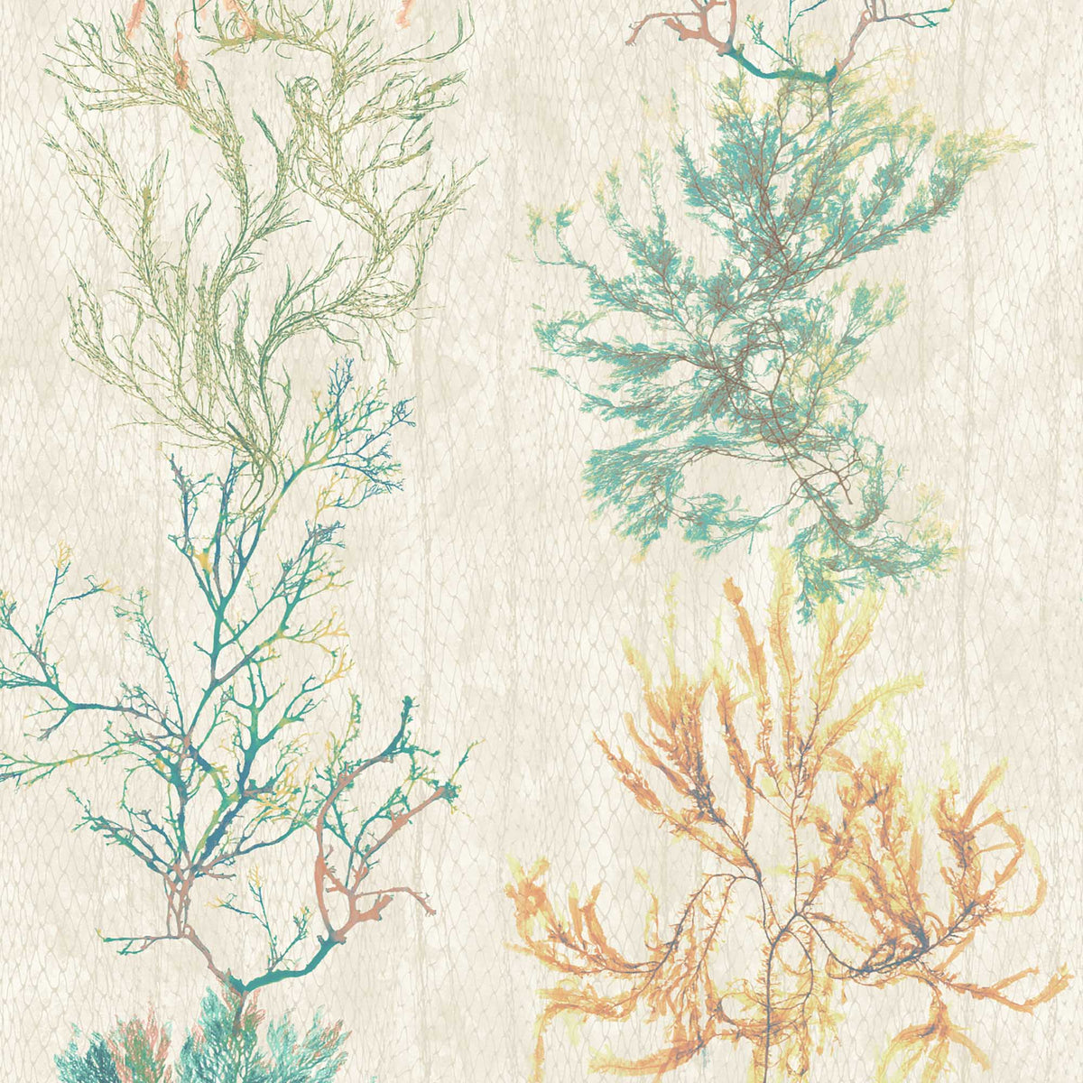 Seagrass Seaweed Stripe in Coral and Kelp Green Wallpaper