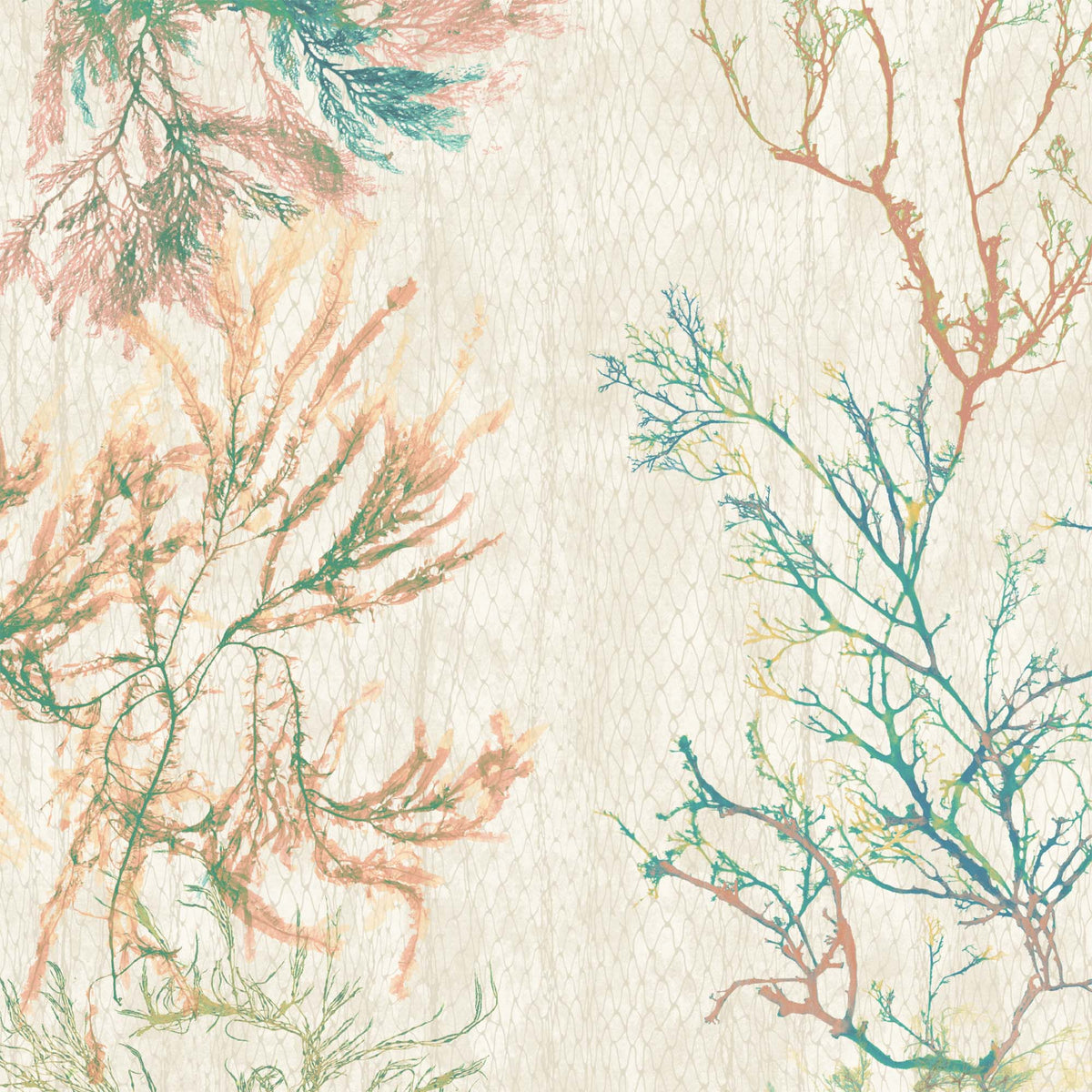 Seagrass Seaweed Stripe in Coral and Kelp Green Wallpaper