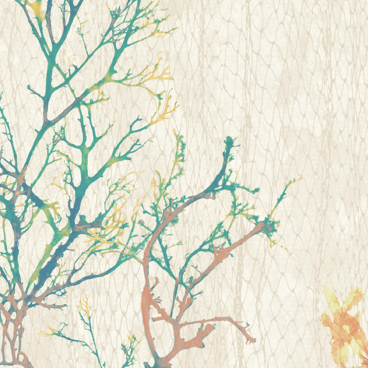 Seagrass Seaweed Stripe in Coral and Kelp Green Wallpaper