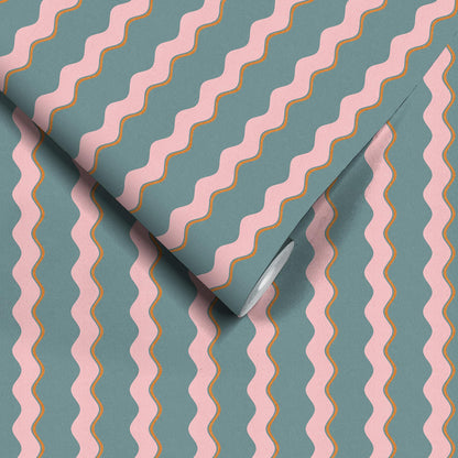 Cari Wave Marine Blue wallpaper by Woodchip & Magnolia