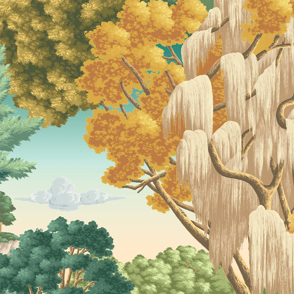 Enchanted Gardens Evergreen Wallpaper