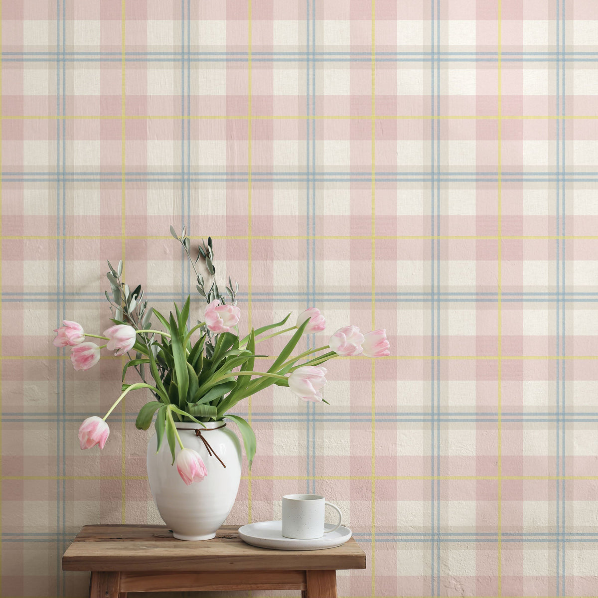 Tartanowski Taffy Pink wallpaper by Woodchip & Magnolia