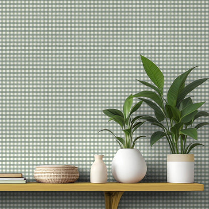 Vichy Check Hunter Green wallpaper by Woodchip & Magnolia