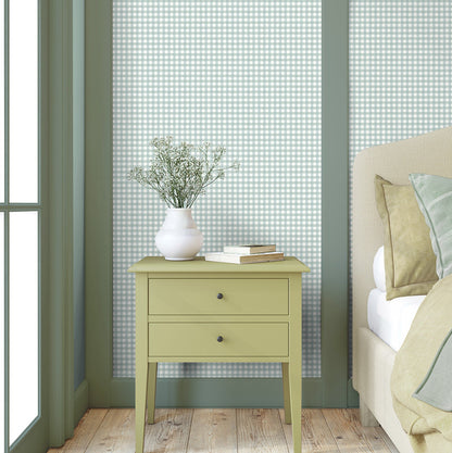 Vichy Check Duck Egg wallpaper by Woodchip & Magnolia