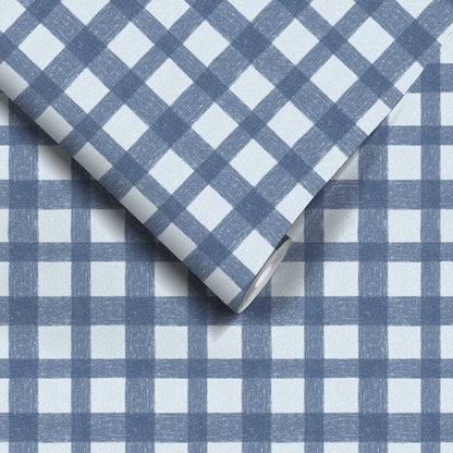 Buffalo Plaid Denim Blue wallpaper by Woodchip & Magnolia