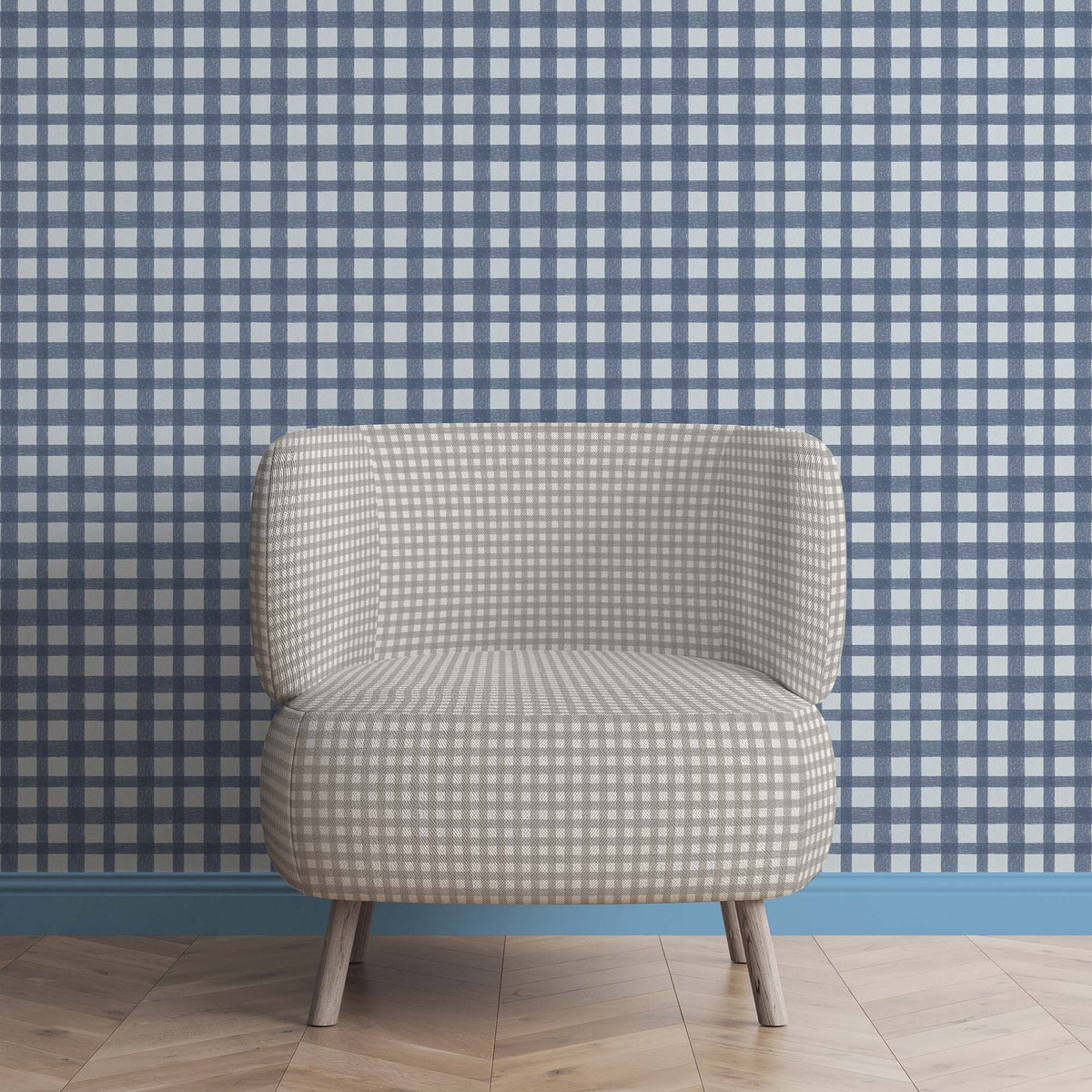 Buffalo Plaid Denim Blue wallpaper by Woodchip & Magnolia