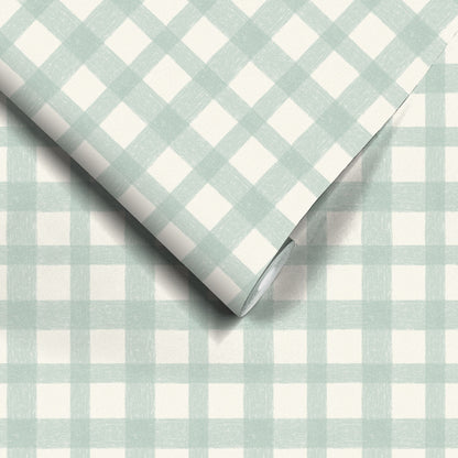 Buffalo Plaid Eau de Nil wallpaper by Woodchip & Magnolia