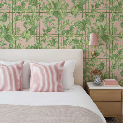 Verdant Trellis Pistachio Blush Wallpaper