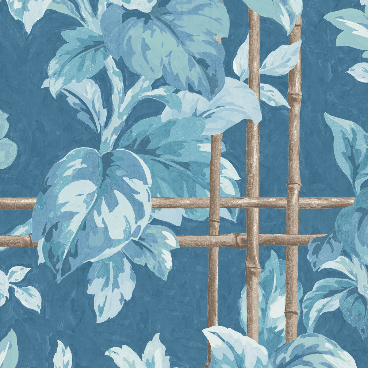 Verdant Trellis Denim Blue Linen Fabric