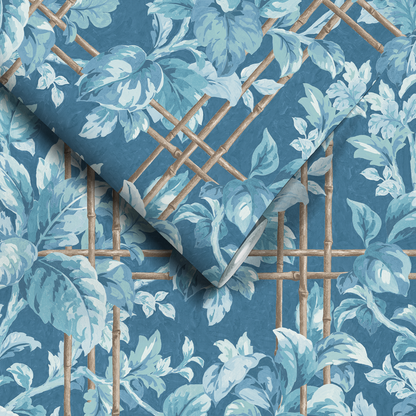 Verdant Trellis Denim Blue Wallpaper