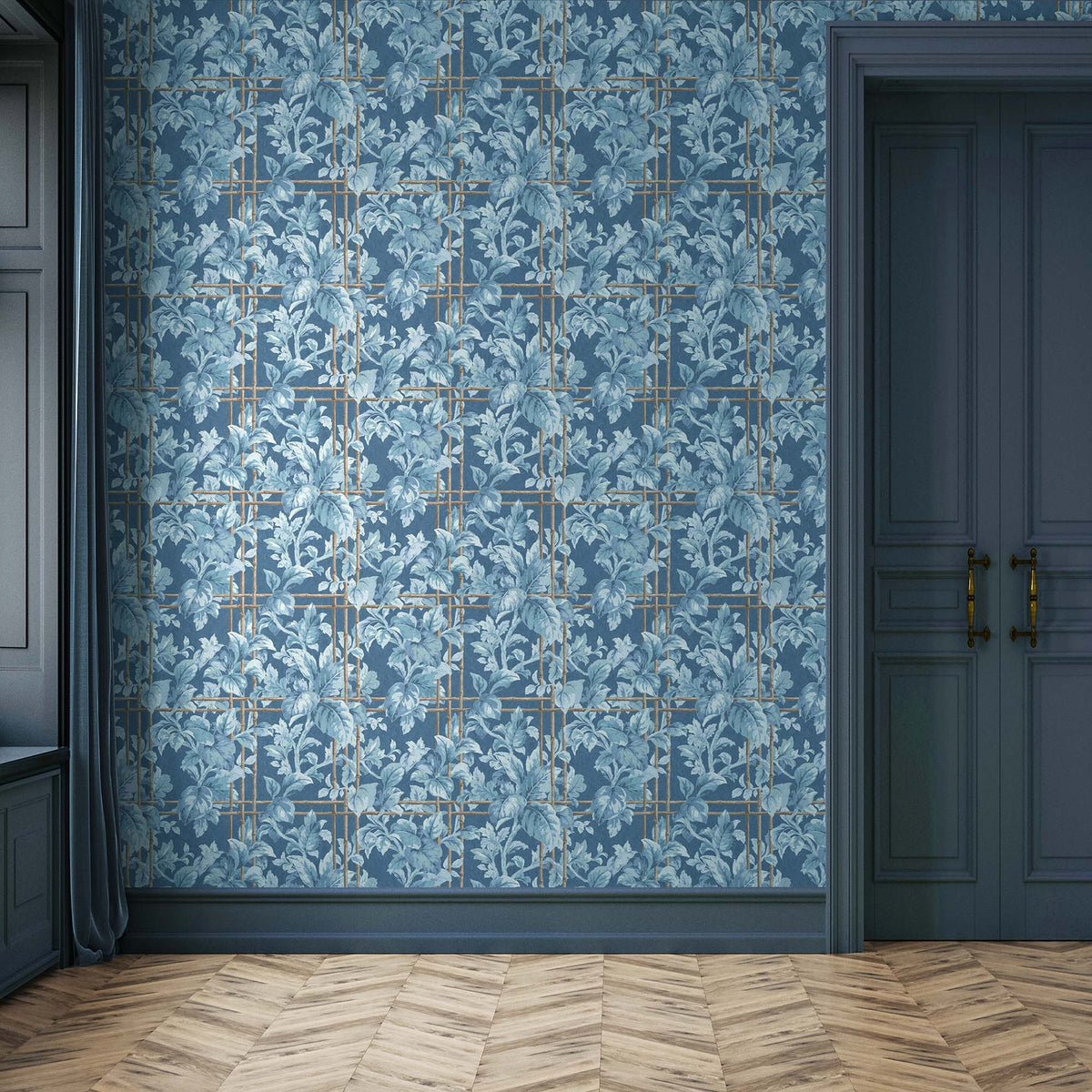 Verdant Trellis Denim Blue Wallpaper
