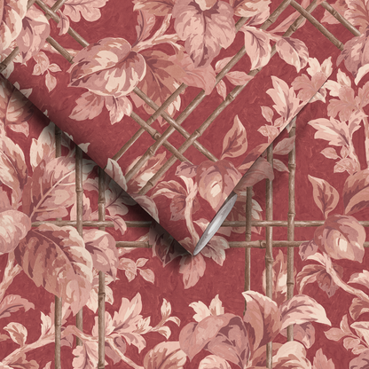 Verdant Trellis Claret Wallpaper