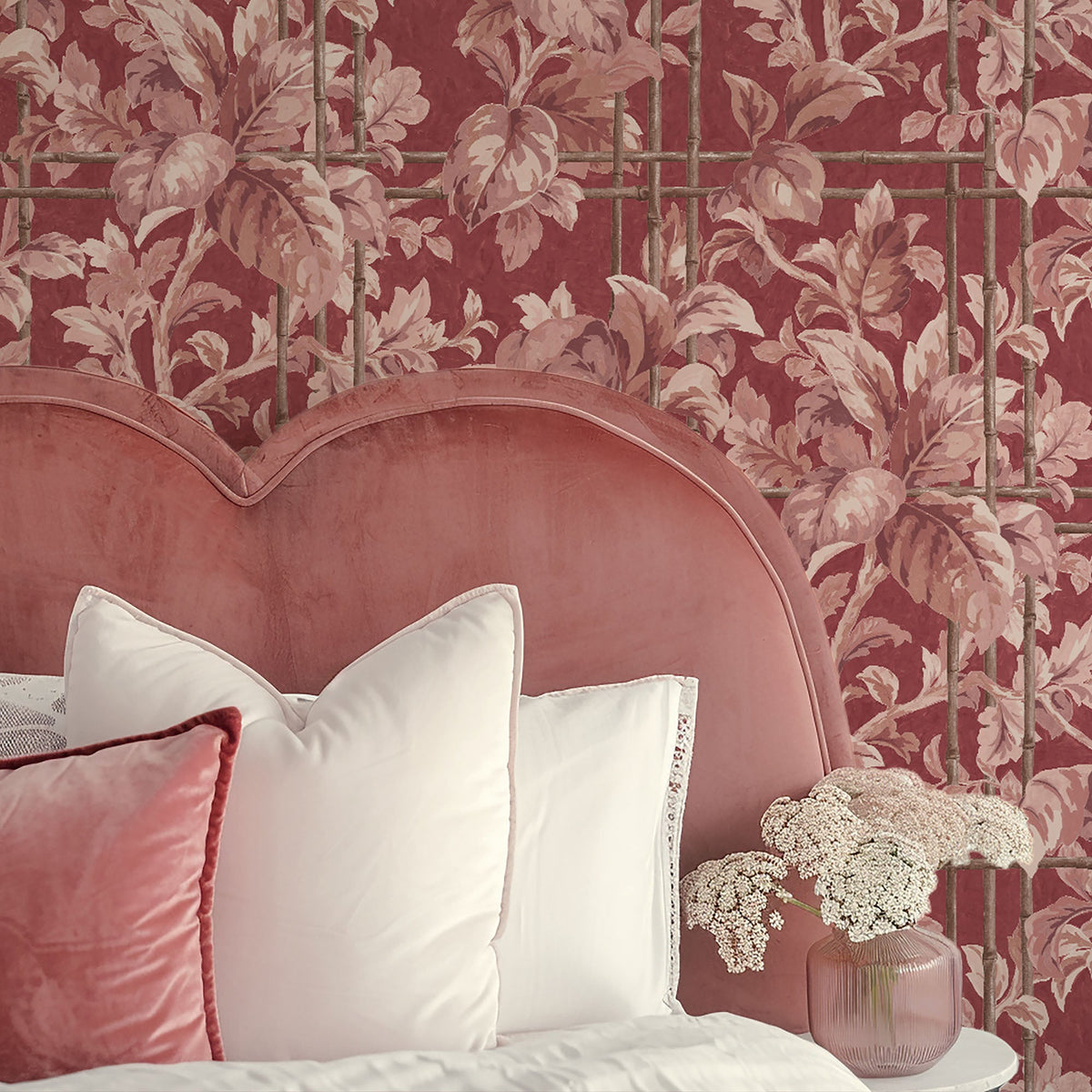 Verdant Trellis Claret Wallpaper