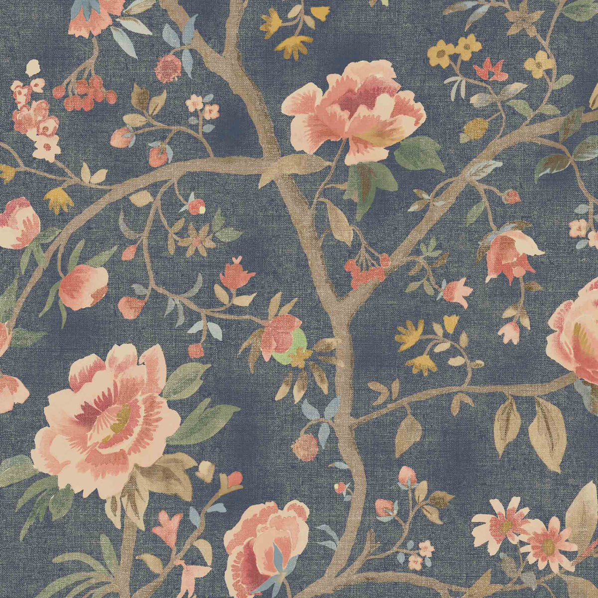 Peonia Navy Wallpaper
