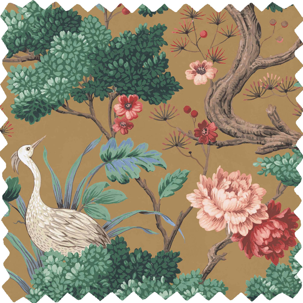 Crane Bird Mustard Velvet Fabric