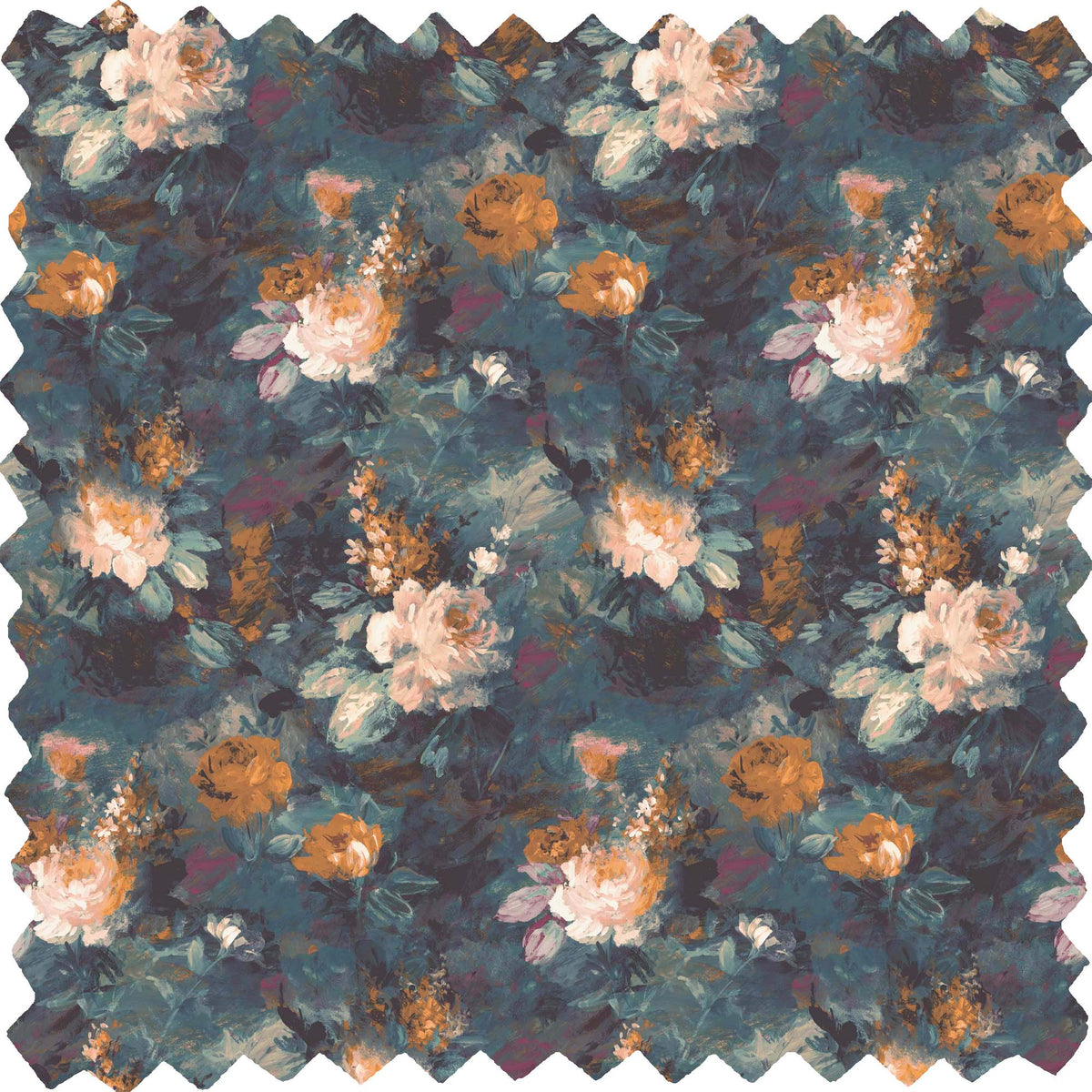 Ditsy Ava Marika Teal & Orange Linen Fabric