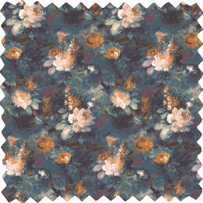 Ditsy Ava Marika Teal & Orange Linen Fabric