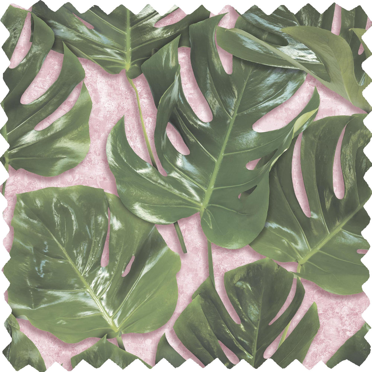 Monstera Green & Blush Velvet Fabric