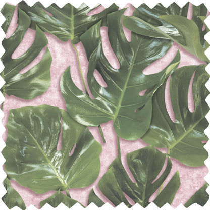 Monstera Green & Blush Velvet Fabric