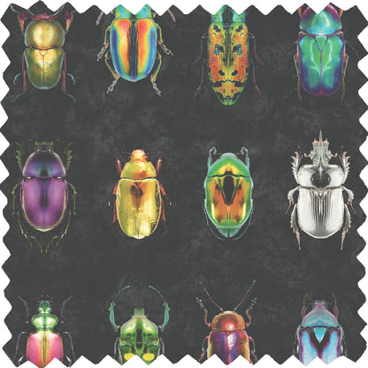 Beetle Jewels Multi Black Linen Fabric