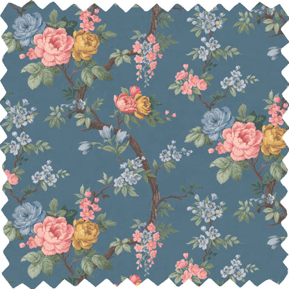Ditsy Floral Ink Blue Velvet Fabric