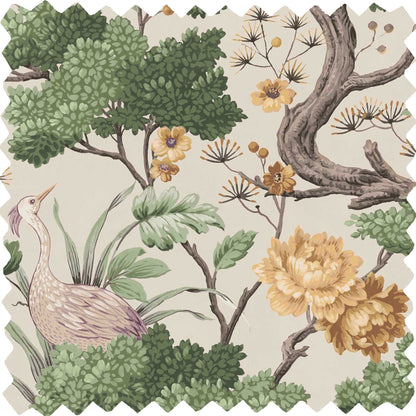 Crane Bird Buttercup Yellow/Cream Velvet Fabric