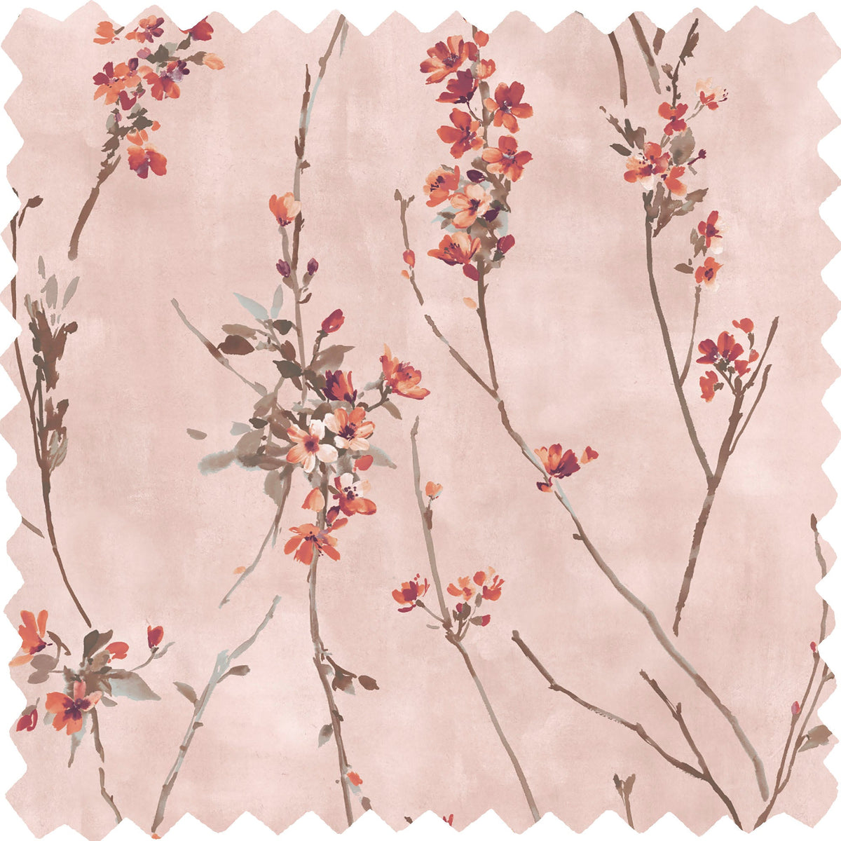 Blossom Burnt Orange & Blush Velvet Fabric