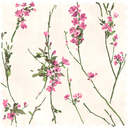 Blossom Pink on Cream Linen Fabric
