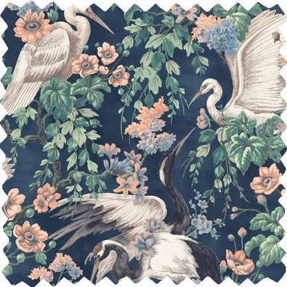 Maurice Navy/Coral Velvet Fabric