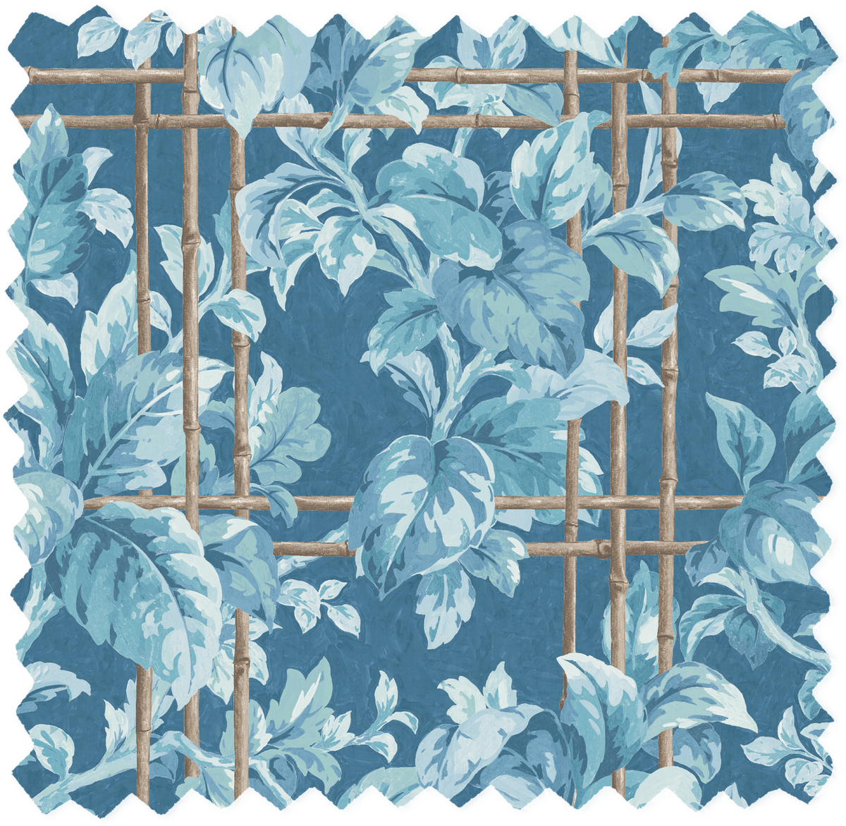 Verdant Trellis Denim Blue Linen Fabric
