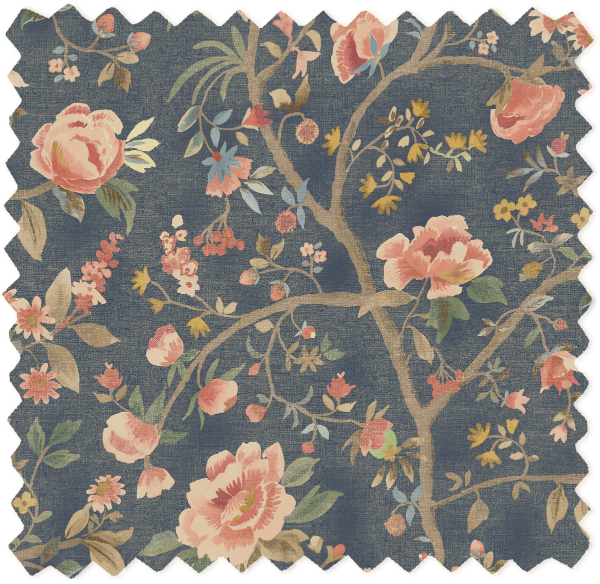Peonia Navy Linen Fabric