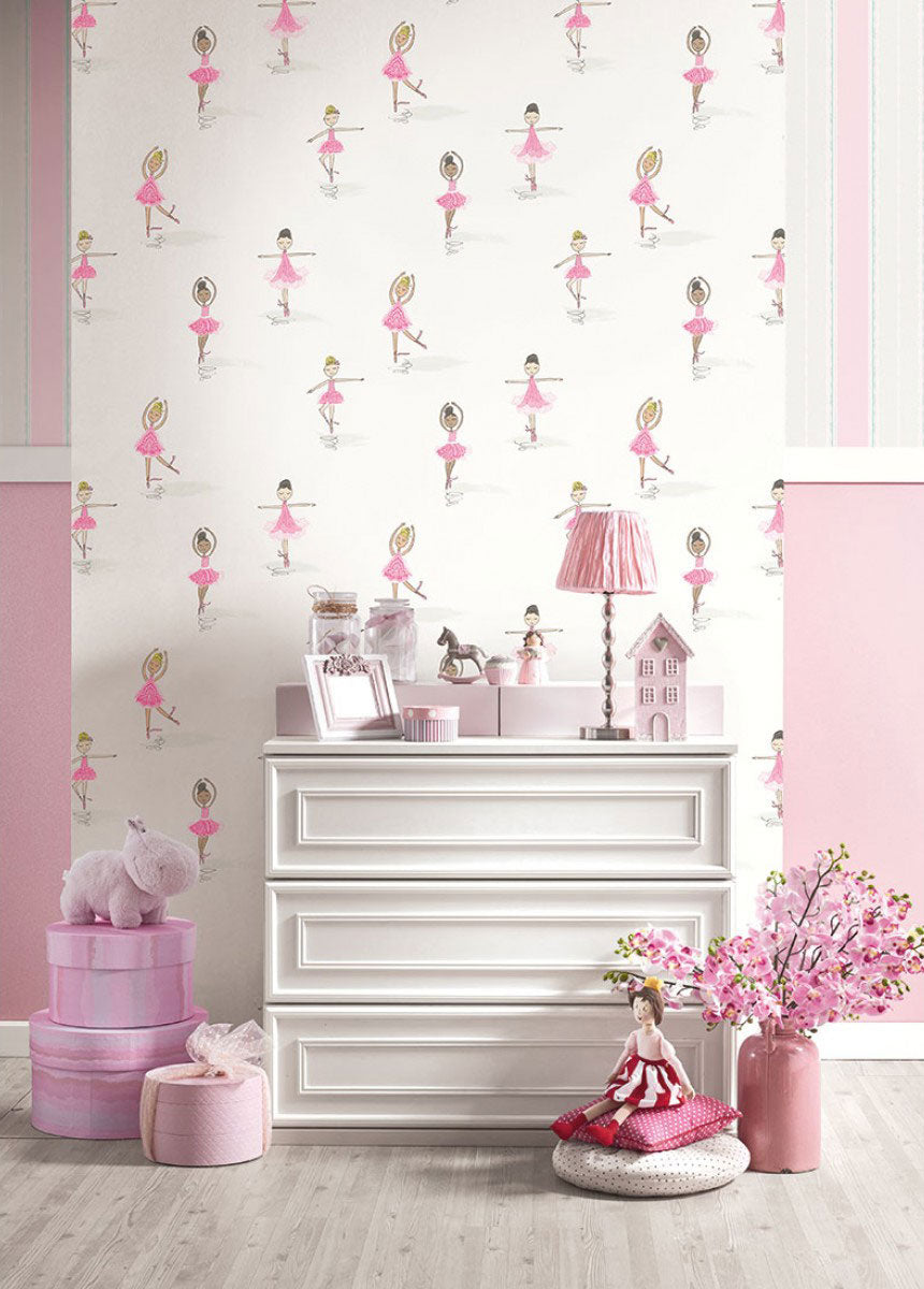 Seabrook Playdate Adventure Tiny Dancers Wallpaper - Pink & White