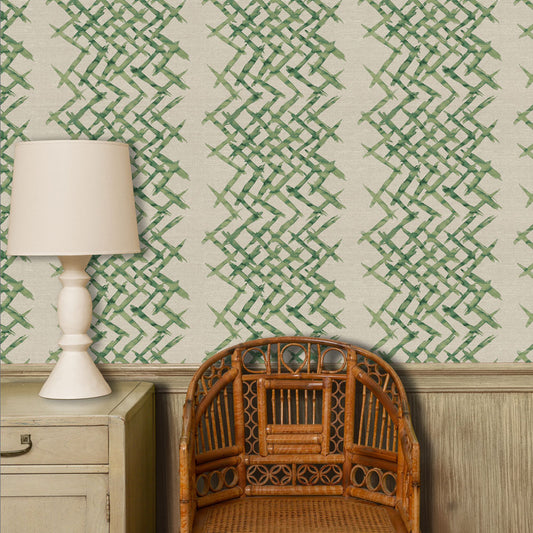 Watermark Lattice Grasscloth Wallpaper by Ferrick Mason in Green Grass