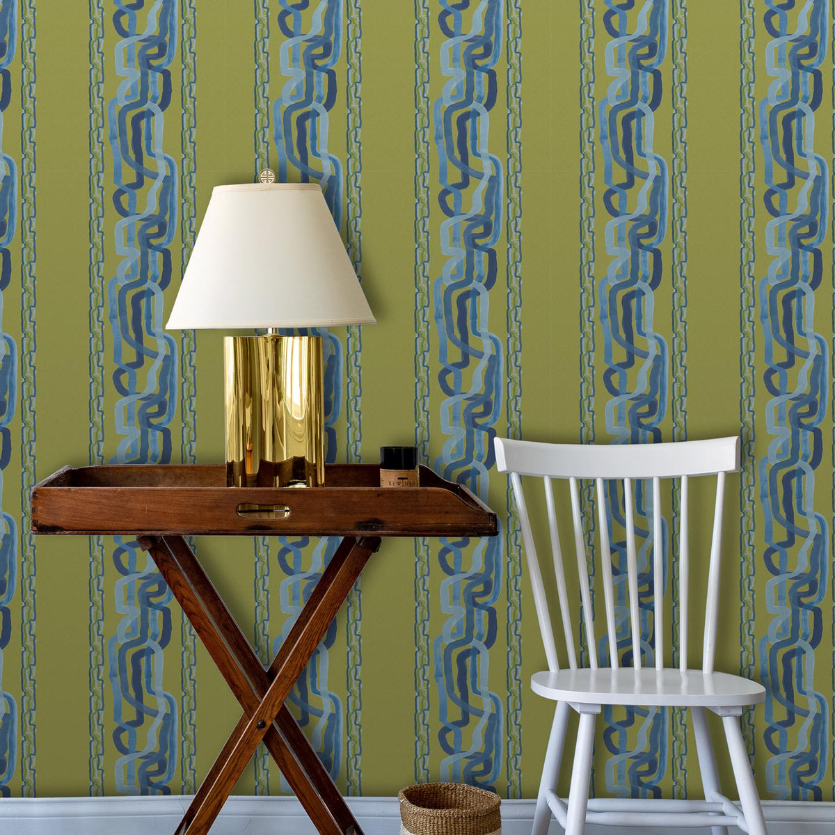 Whiskey Stripe Wallpaper by Ferrick Mason in Green Blue