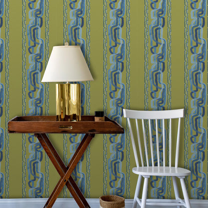 Whiskey Stripe Wallpaper by Ferrick Mason in Green Blue
