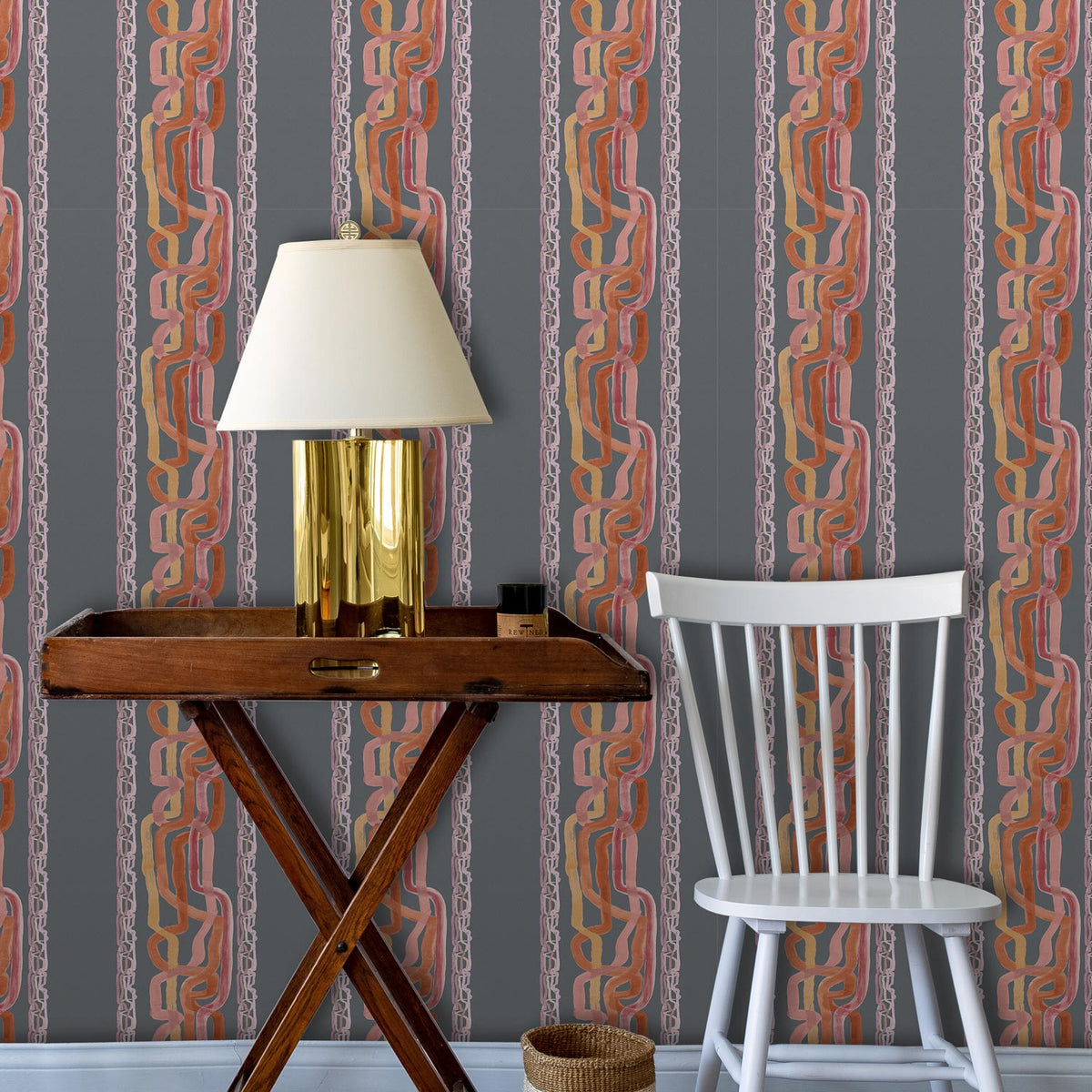 Whiskey Stripe Wallpaper by Ferrick Mason in Shale Rose