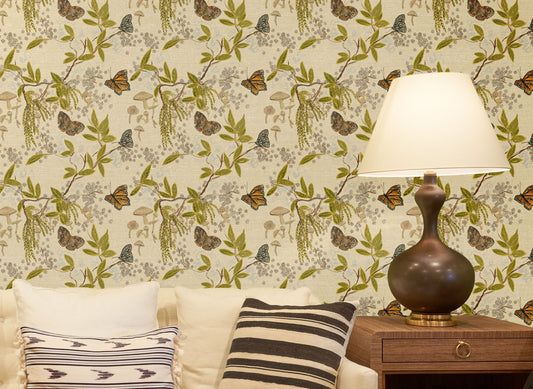 Woodland Grasscloth Wallpaper by Ferrick Mason in Periwinkle Brown