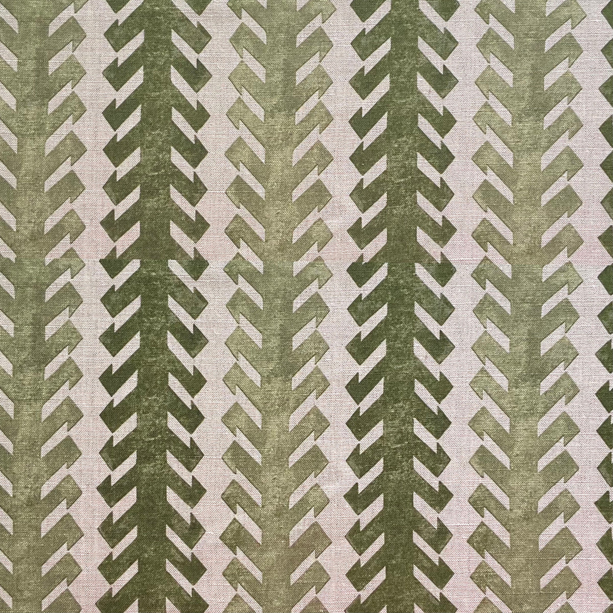 Ikat Hook Stripe Fabric by Botanica Trading in Moss