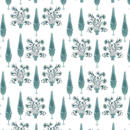 Paradise Garden Fabric by Botanica Trading in Teal Green