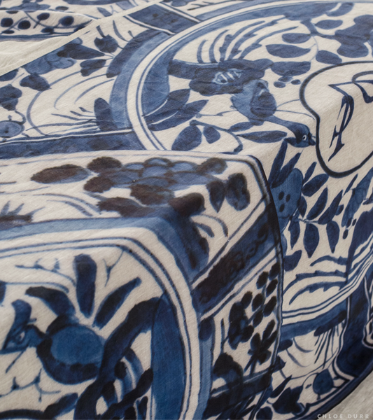 Large Scale Lyrical VOC Fabric by Botanica Trading in Indigo